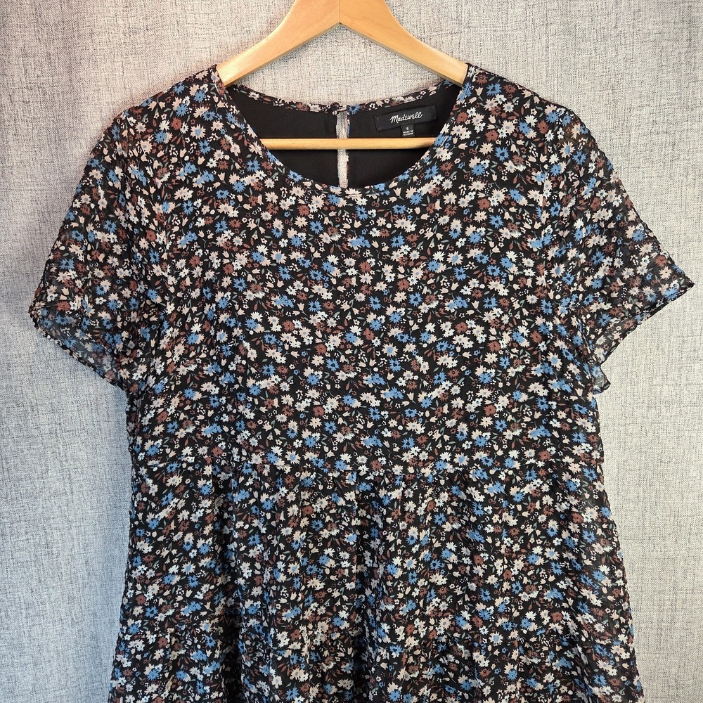 Madewell Brown Blue Floral Babydoll Mini Hippie Dress Womens Small‎ Boho